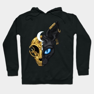 Black sphinx cat with golden skull Hoodie